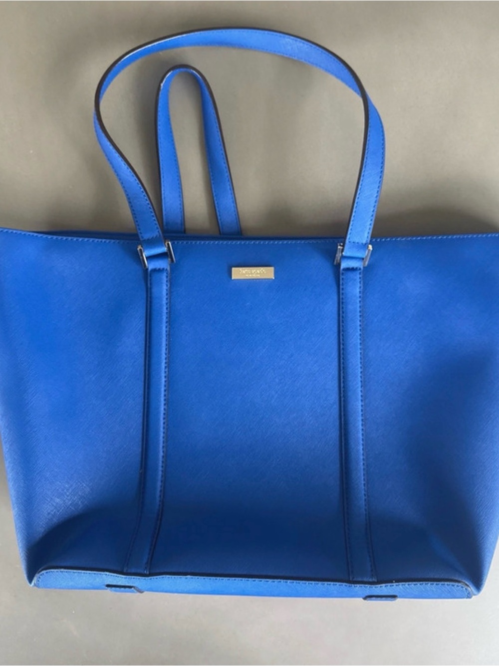 kate spade Electric Blue Saffiano Leather Tote with Gold Plaque